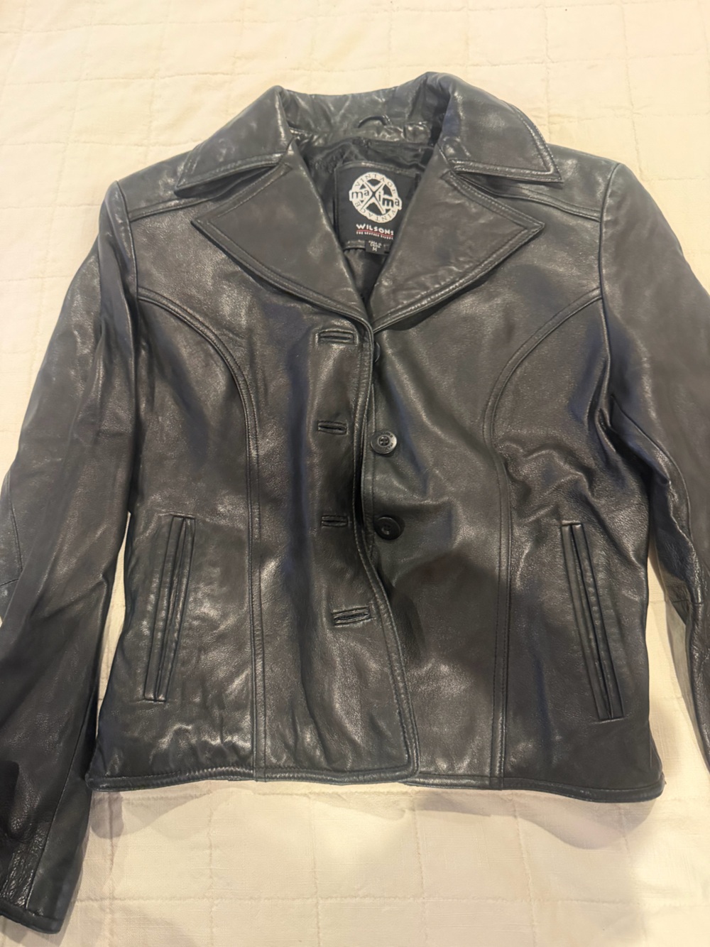 VINTAGE—Wilson Black Leather Pea Coat